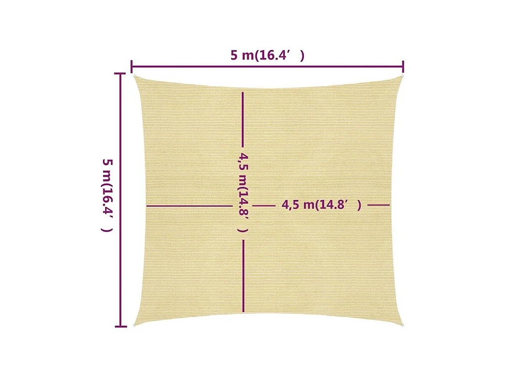 Voile d'ombrage 160 g-m² Beige 5x5 m PEHD