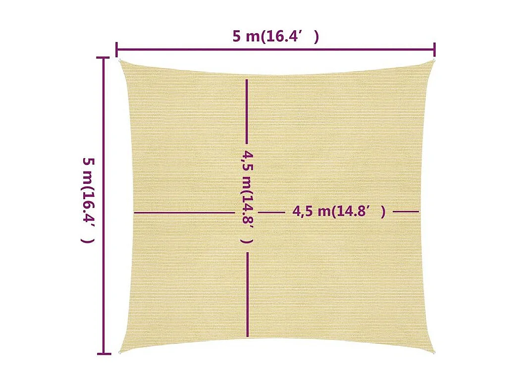 Voile d'ombrage 160 g-m² Beige 5x5 m PEHD