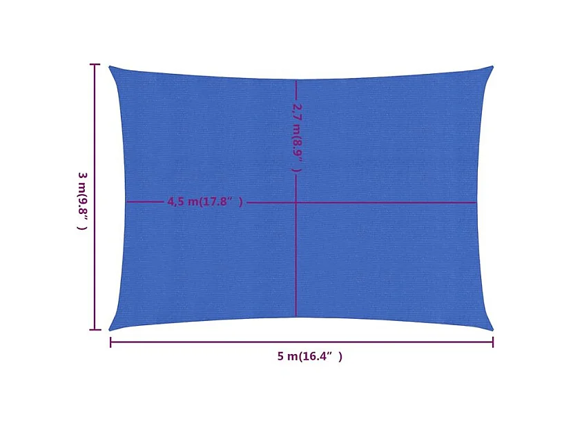 Voile d'ombrage 160 g-m² rectangulaire bleu 3x5 m PEHD