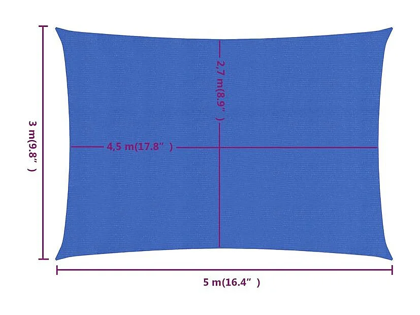 Voile d'ombrage 160 g-m² rectangulaire bleu 3x5 m PEHD