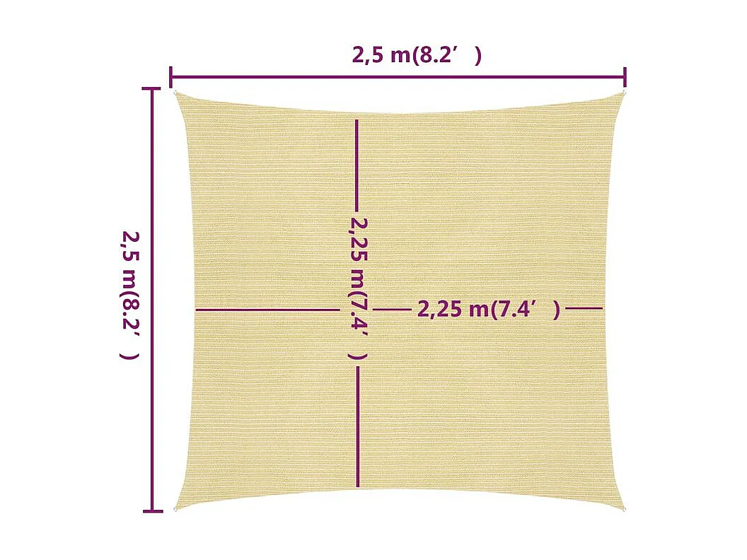 Voile d'ombrage 160 g-m² Beige 2,5x2,5 m PEHD