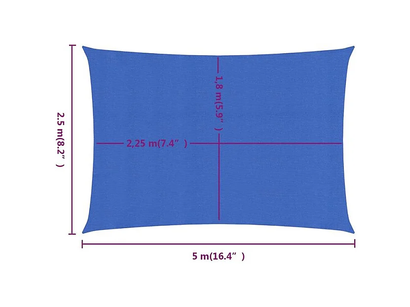 Voile d'ombrage 160 g-m² rectangulaire bleu 2,5x5 m PEHD