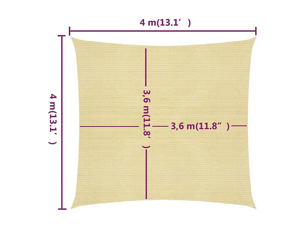Voile d'ombrage 160 g-m² Beige 4x4 m PEHD