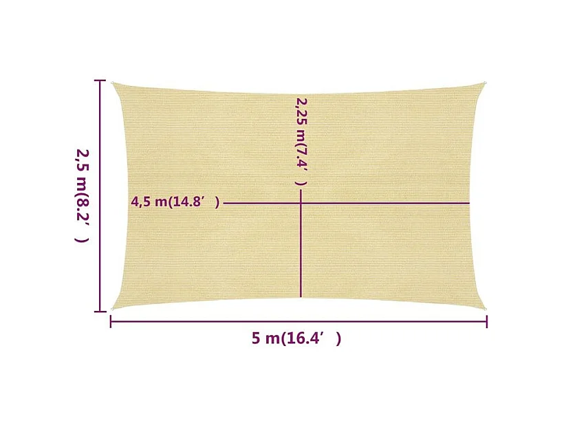 Voile d'ombrage 160 g-m² Beige 2,5x5 m PEHD