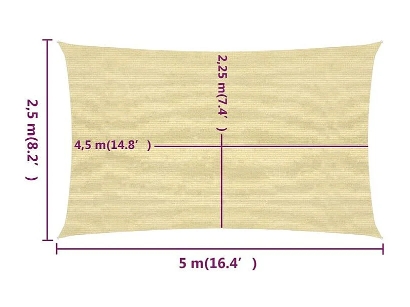 Voile d'ombrage 160 g-m² Beige 2,5x5 m PEHD
