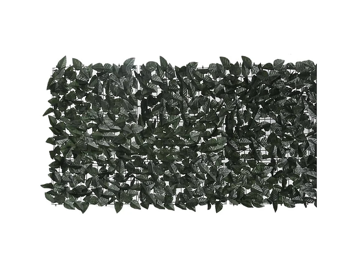 Écran de balcon avec feuilles vert foncé 300x75