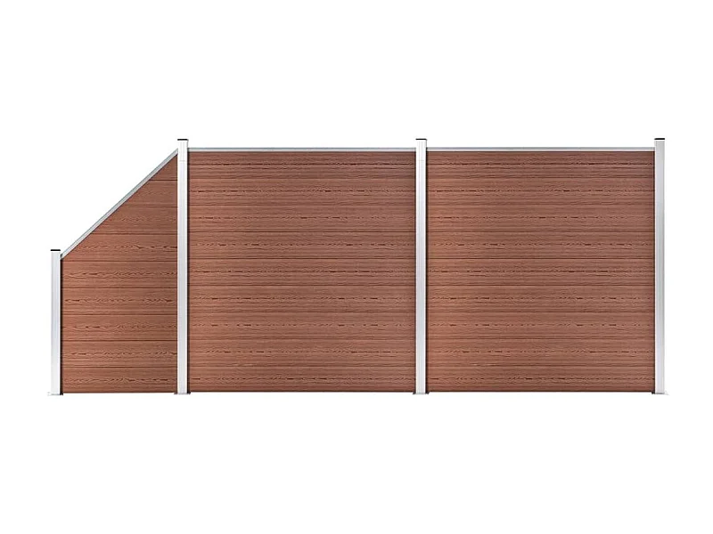 Ensemble de clôture WPC 2 Carré + 1 Incliné 446x186 Marron