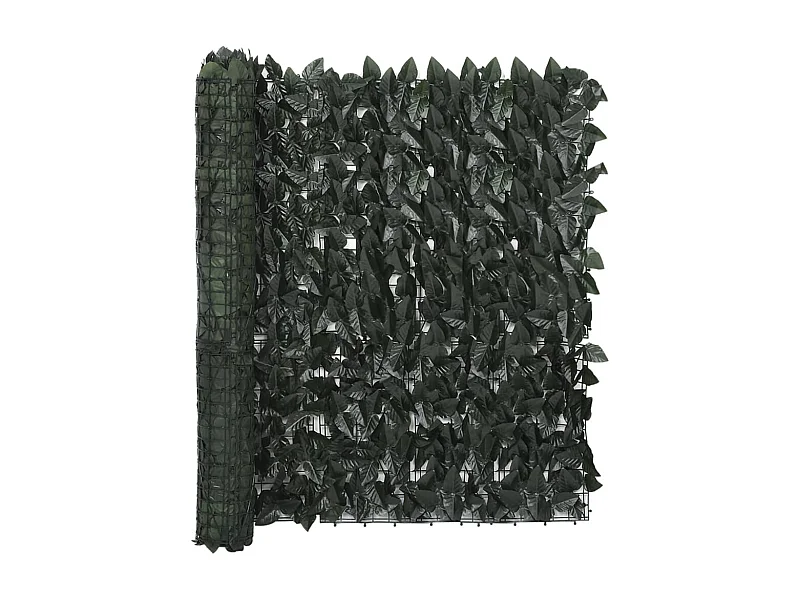 Écran de balcon avec feuilles vert foncé 600x100