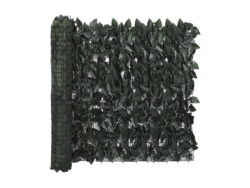 Écran de balcon avec feuilles vert foncé 500x75
