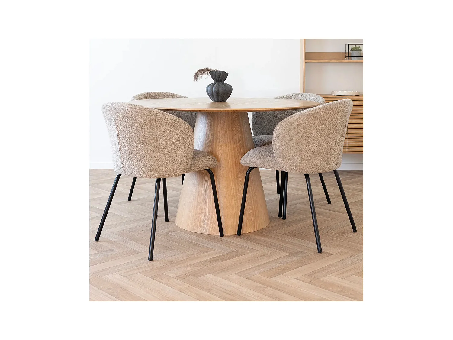 Table à manger ronde BOLTON Ø120cm – Élégance naturelle et format convivial-Beige