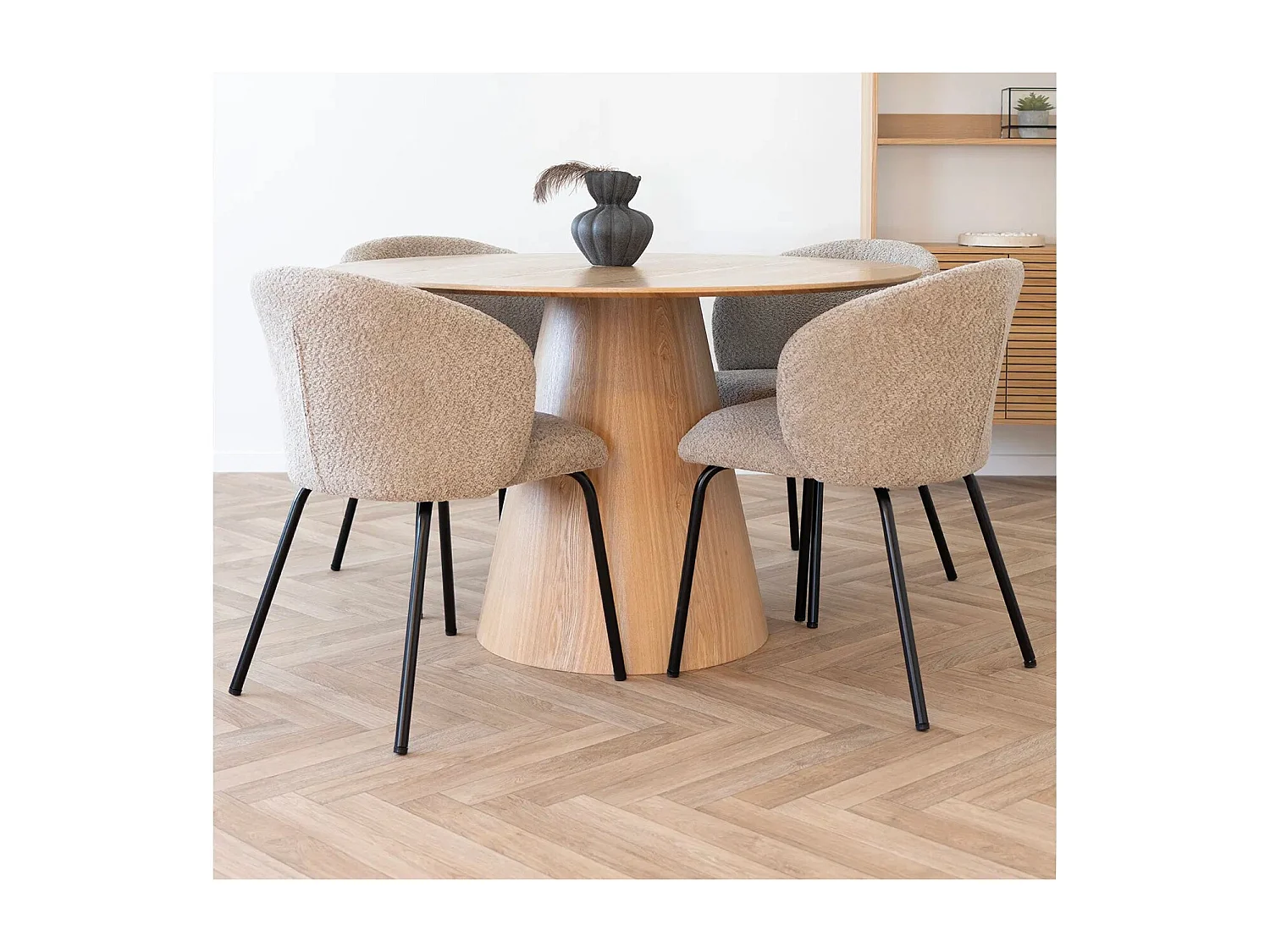 Table à manger ronde BOLTON Ø120cm – Élégance naturelle et format convivial-Beige