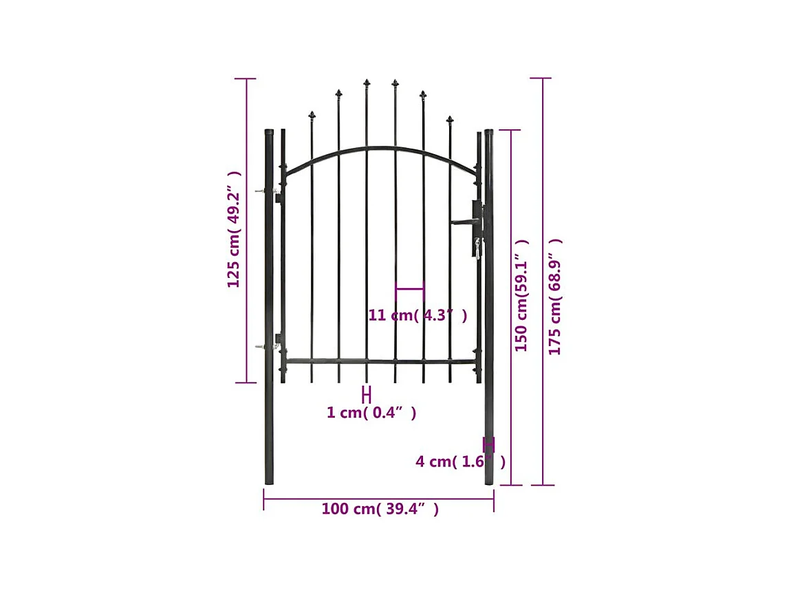 Portail de jardin Acier 1 x 1,75 m Noir