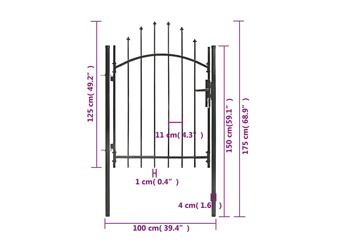 Portail de jardin Acier 1 x 1,75 m Noir