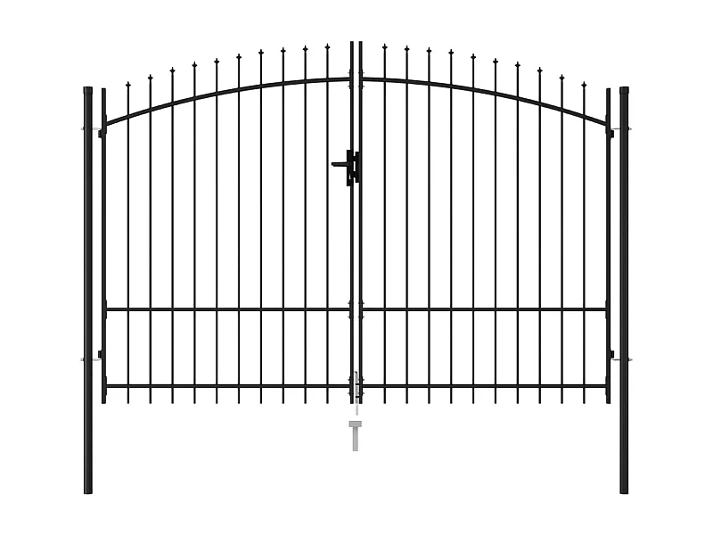 Portillon double porte avec dessus à pointe Acier 3x1,75 m Noir