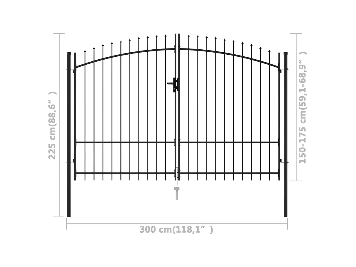 Portillon double porte avec dessus à pointe Acier 3x1,75 m Noir