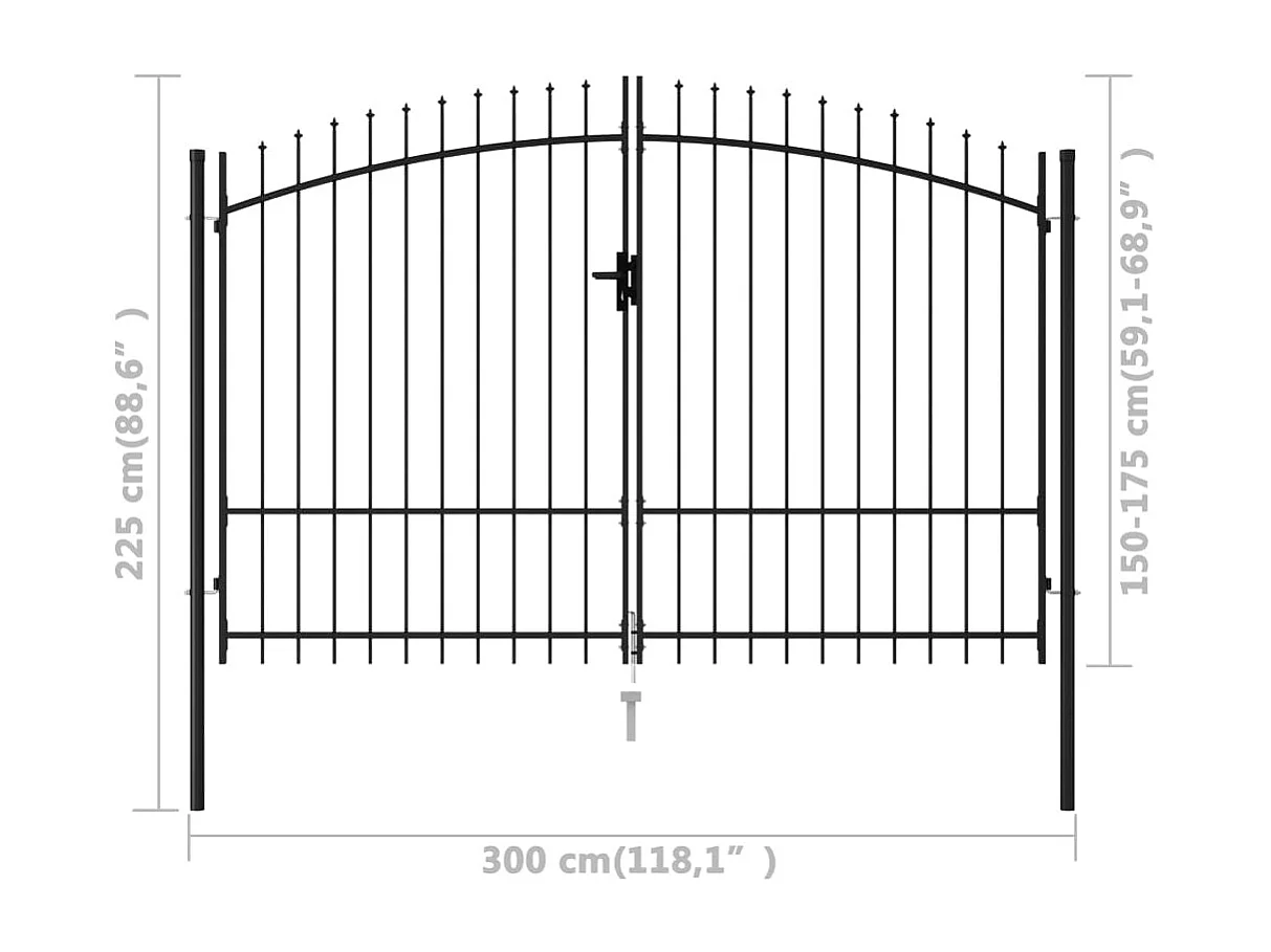 Portillon double porte avec dessus à pointe Acier 3x1,75 m Noir