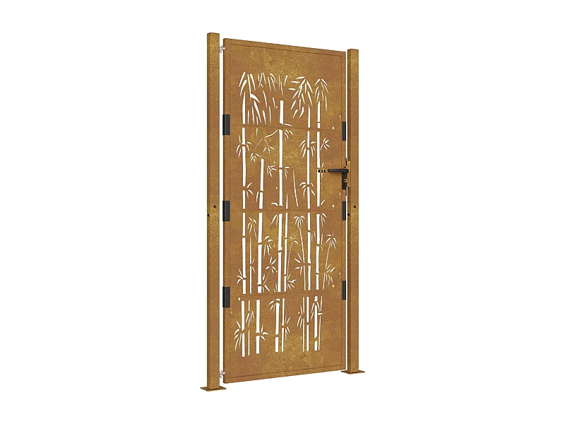 Portail de jardin 105x205 acier corten design de bambou