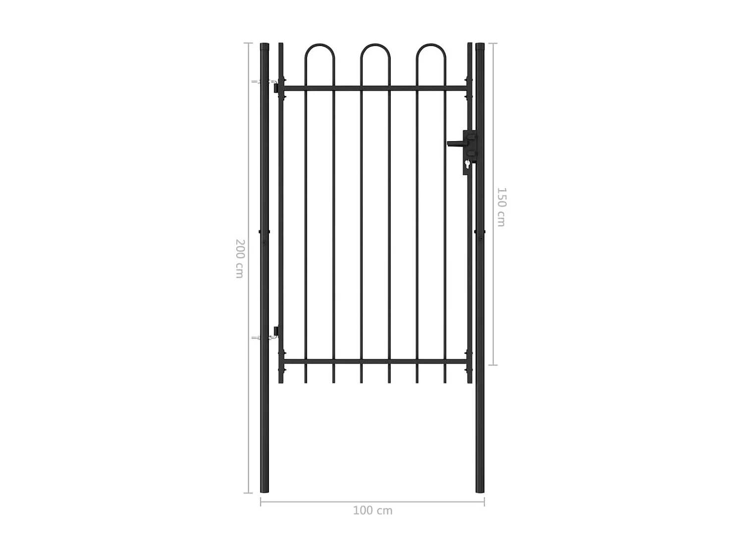 Portillon simple porte avec dessus arqué Acier 1x1,5 m Noir