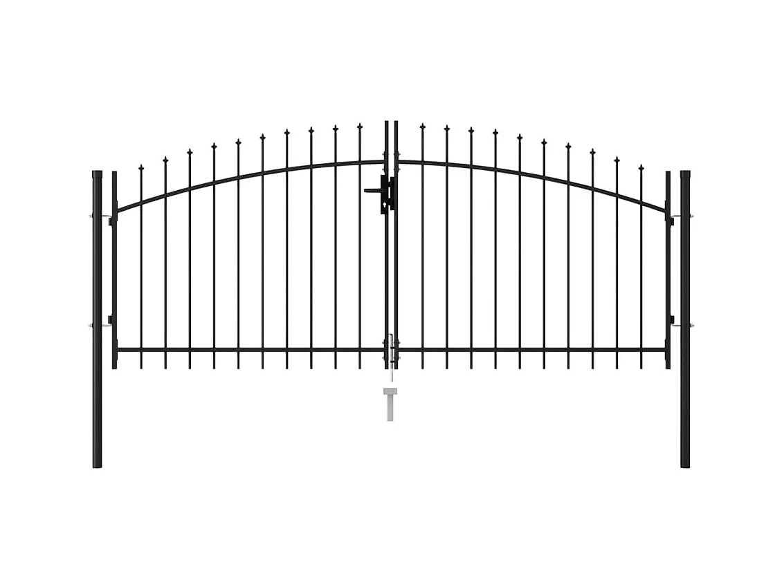 Portillon double porte avec dessus à pointe Acier 3x1,25 m Noir