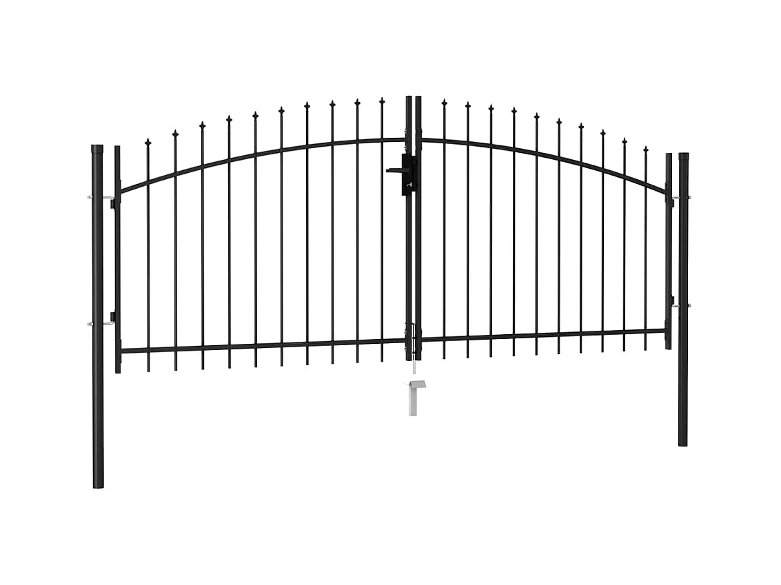 Portillon double porte avec dessus à pointe Acier 3x1,25 m Noir