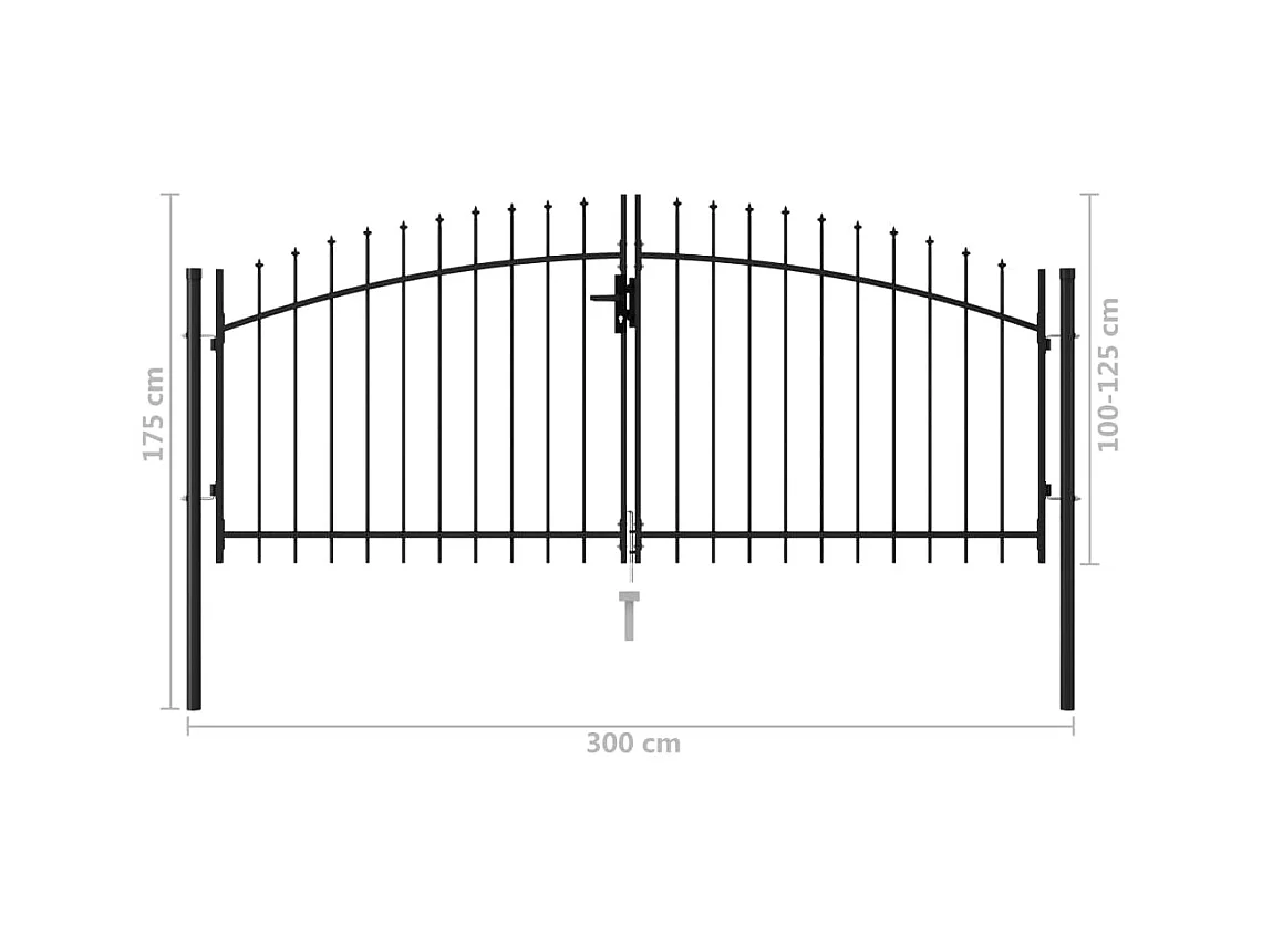 Portillon double porte avec dessus à pointe Acier 3x1,25 m Noir