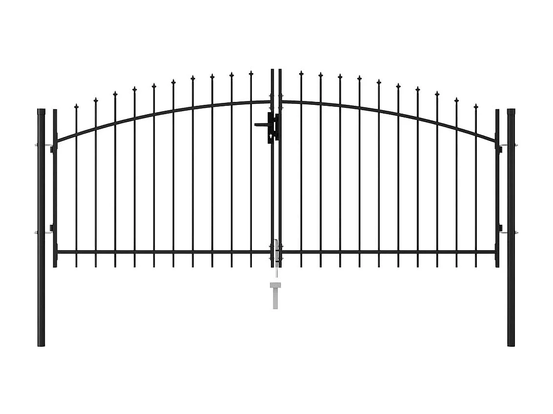 Portillon double porte avec dessus à pointe Acier 3x1,25 m Noir