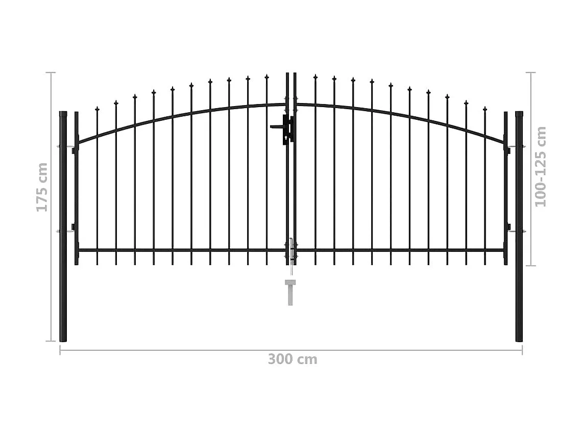 Portillon double porte avec dessus à pointe Acier 3x1,25 m Noir