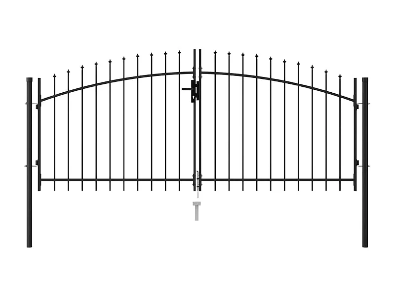 Portillon double porte avec dessus à pointe Acier 3x1,25 m Noir