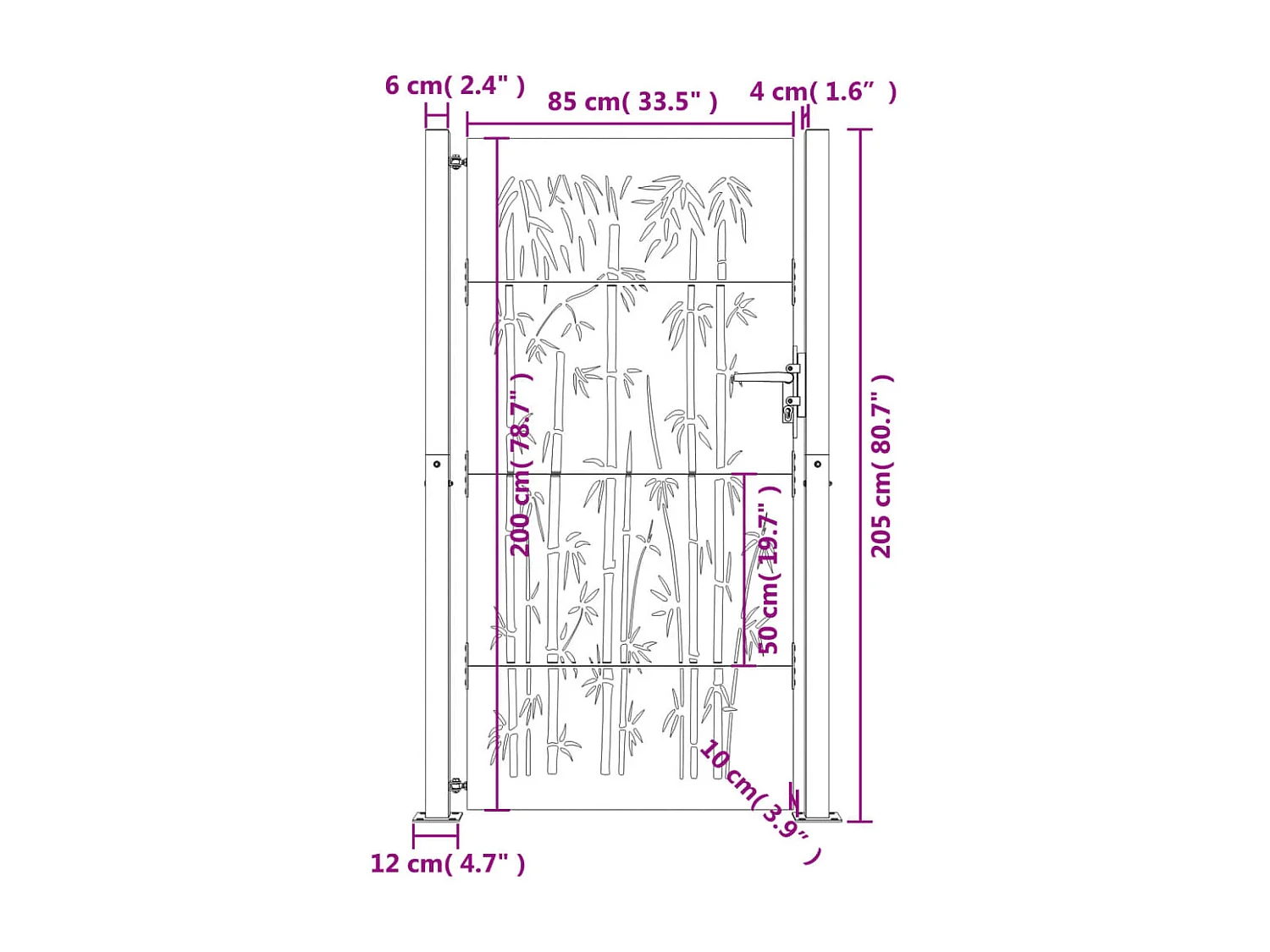 Portail de jardin 105x205 acier corten design de bambou