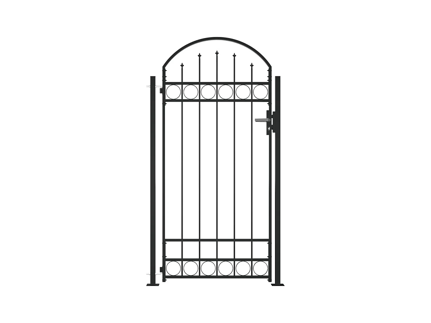 Portail de clôture à dessus arqué et 2 poteaux 105x204 Noir