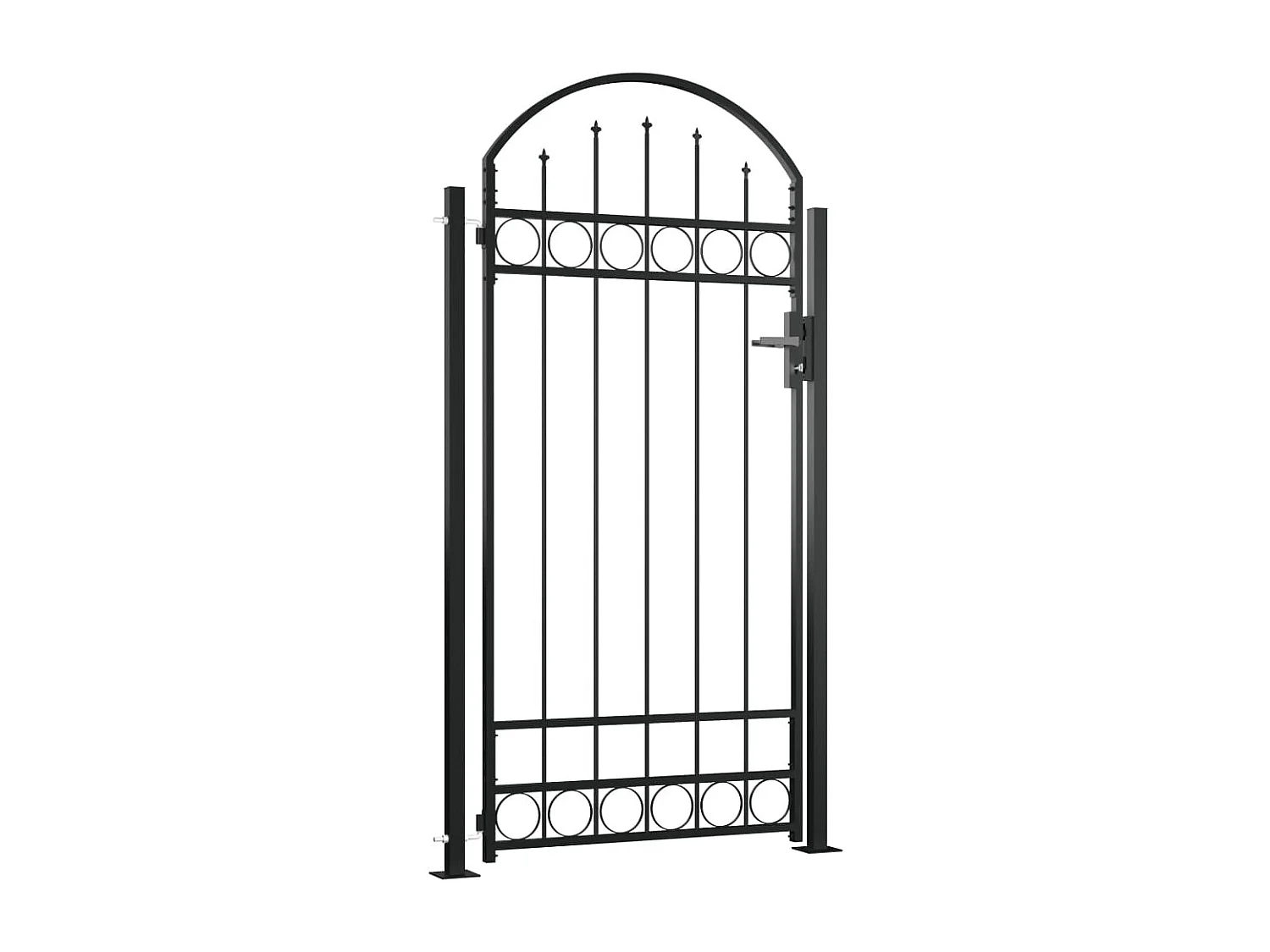 Portail de clôture à dessus arqué et 2 poteaux 105x204 Noir