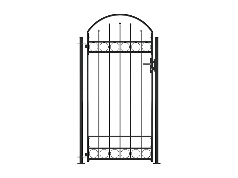 Portail de clôture à dessus arqué et 2 poteaux 105x204 Noir