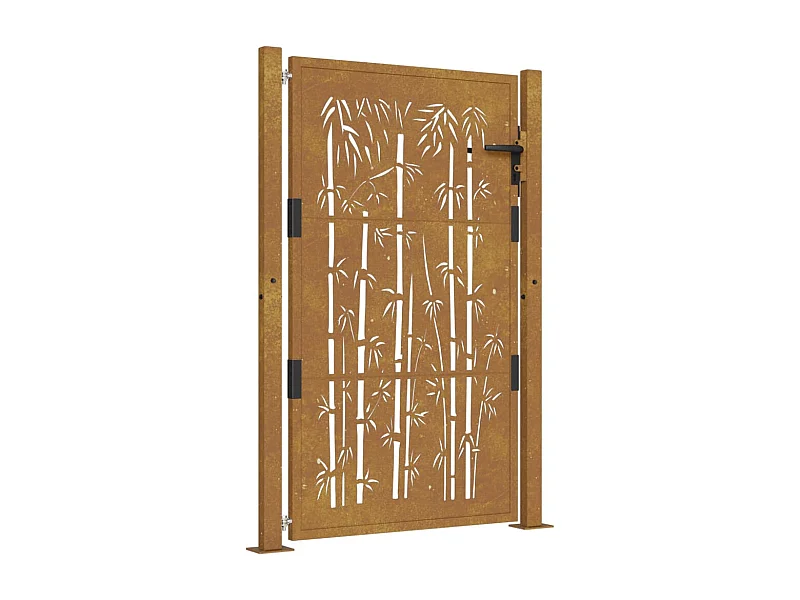 Portail de jardin 105x155 acier corten design de bambou