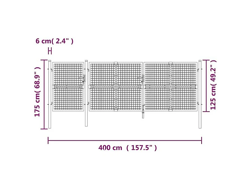 Portal de jardin maille argenté 400x175 acier galvanisé