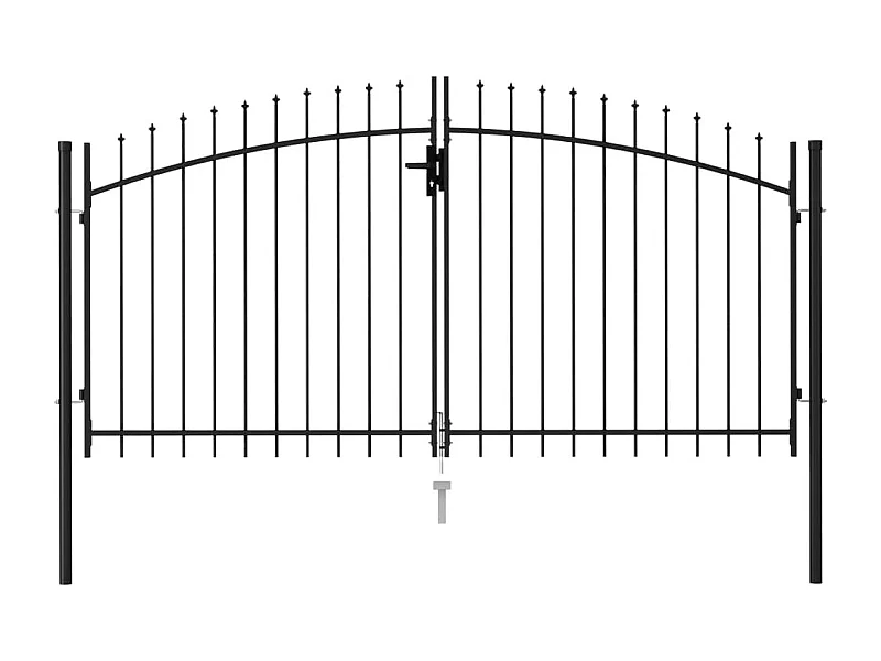 Portillon double porte avec dessus à pointe Acier 3x1,5 m Noir