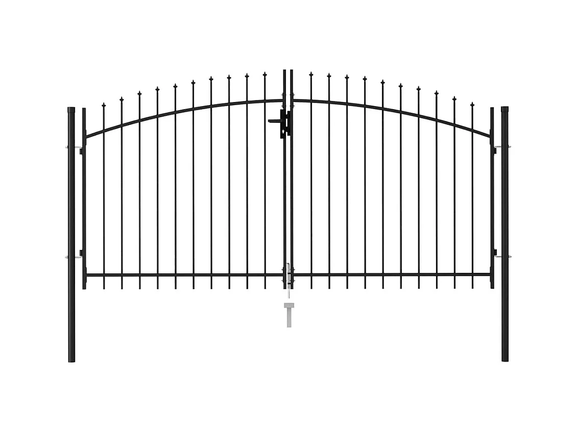 Portillon double porte avec dessus à pointe Acier 3x1,5 m Noir