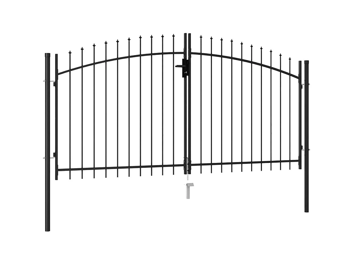 Portillon double porte avec dessus à pointe Acier 3x1,5 m Noir