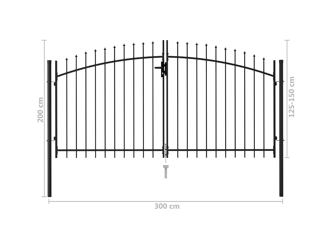 Portillon double porte avec dessus à pointe Acier 3x1,5 m Noir