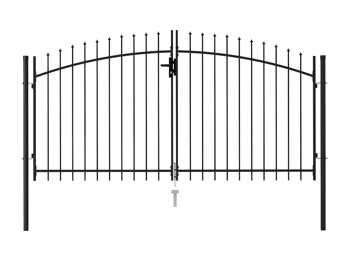 Portillon double porte avec dessus à pointe Acier 3x1,5 m Noir