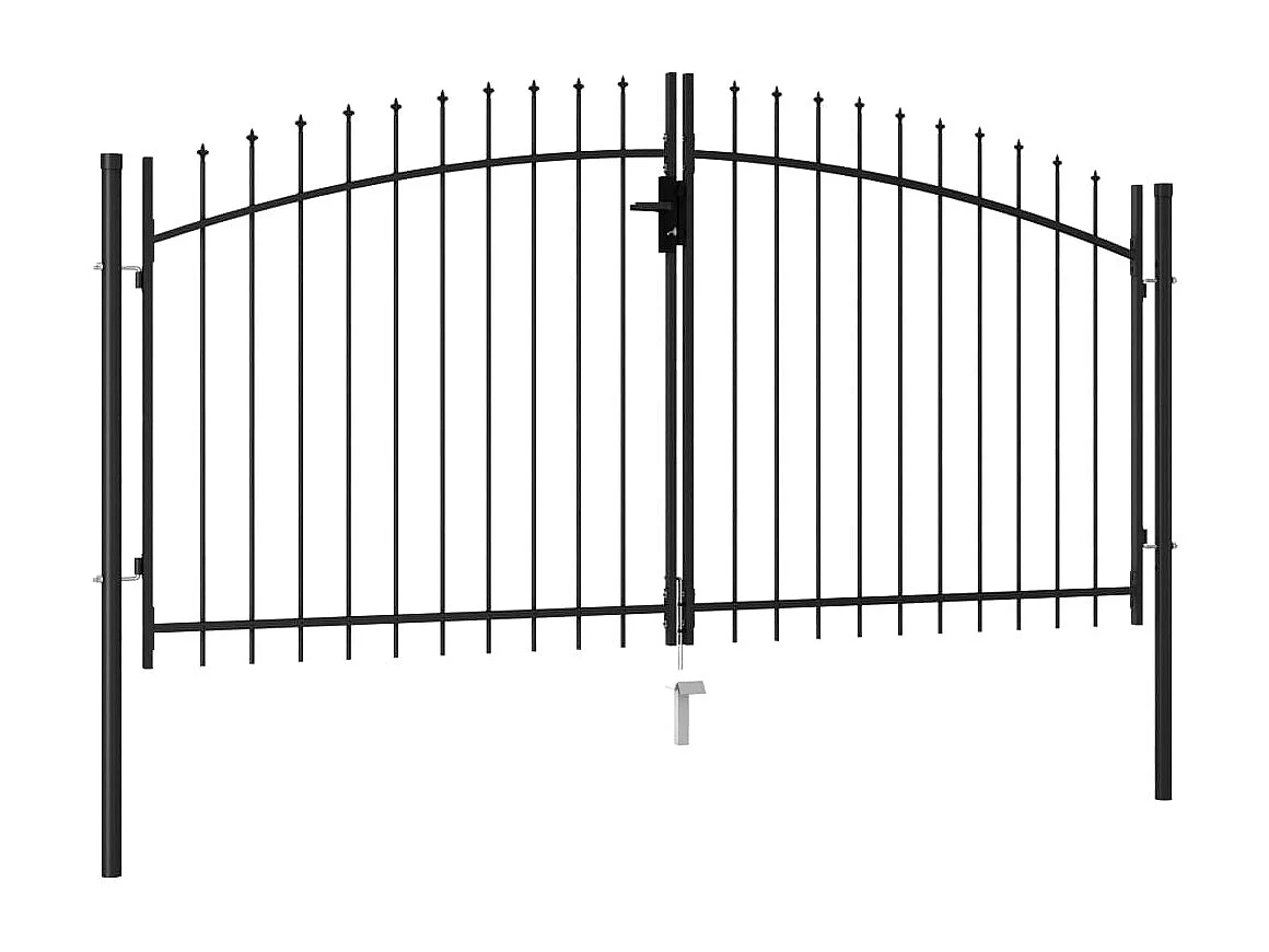 Portillon double porte avec dessus à pointe Acier 3x1,5 m Noir