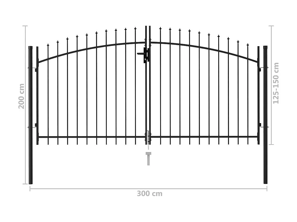 Portillon double porte avec dessus à pointe Acier 3x1,5 m Noir