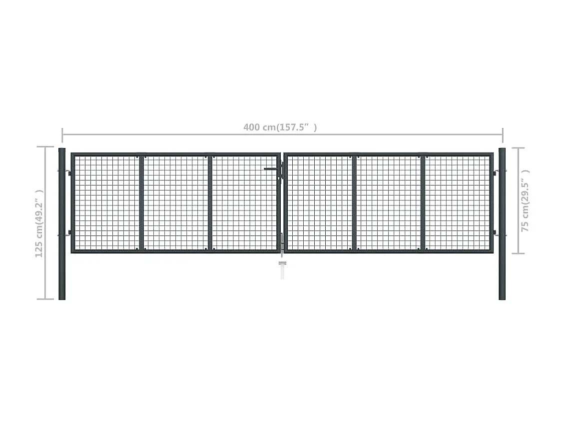 Portail en maille de jardin Acier galvanisé 400x125 Gris 2