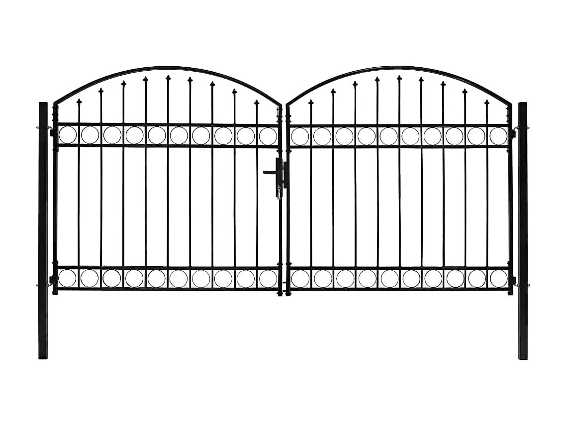 Portillon double porte avec dessus arqué Acier 300x125 Noir