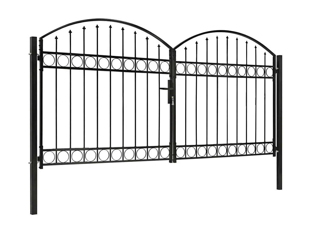 Portillon double porte avec dessus arqué Acier 300x125 Noir