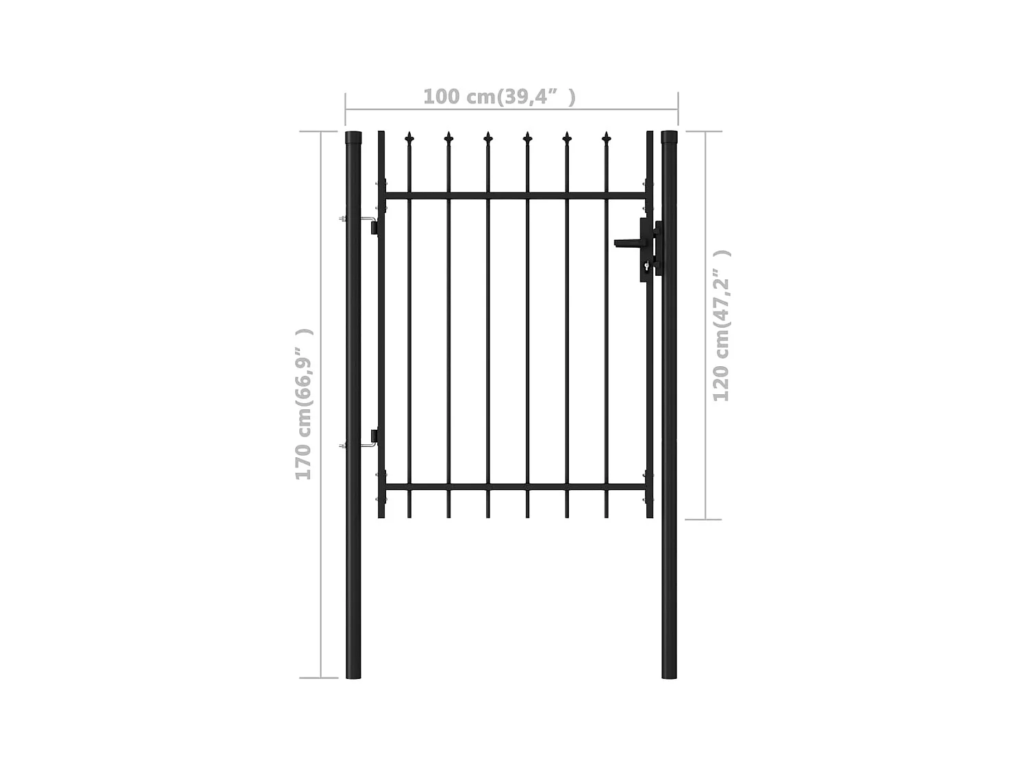 Portillon simple porte avec dessus à pointe Acier 1x1,2 m Noir