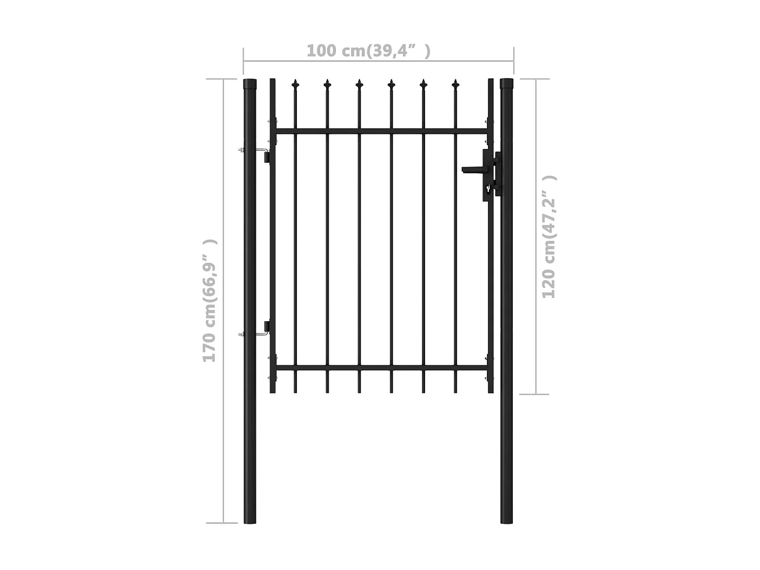 Portillon simple porte avec dessus à pointe Acier 1x1,2 m Noir
