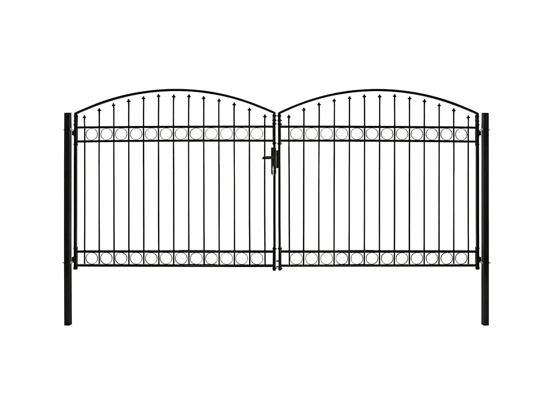 Portillon double porte avec dessus arqué Acier 400x200 Noir