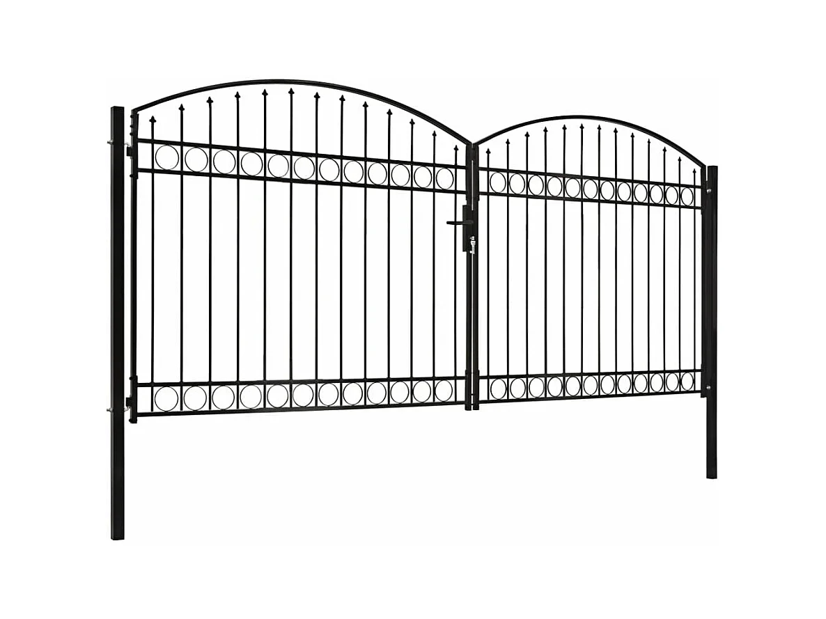 Portillon double porte avec dessus arqué Acier 400x200 Noir