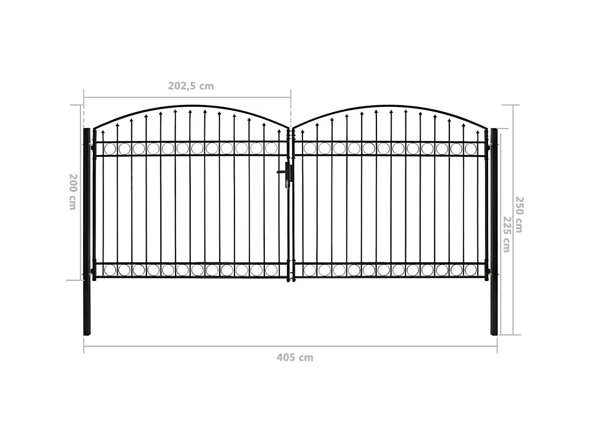 Portillon double porte avec dessus arqué Acier 400x200 Noir