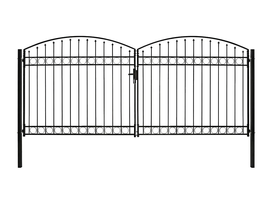 Portillon double porte avec dessus arqué Acier 400x200 Noir